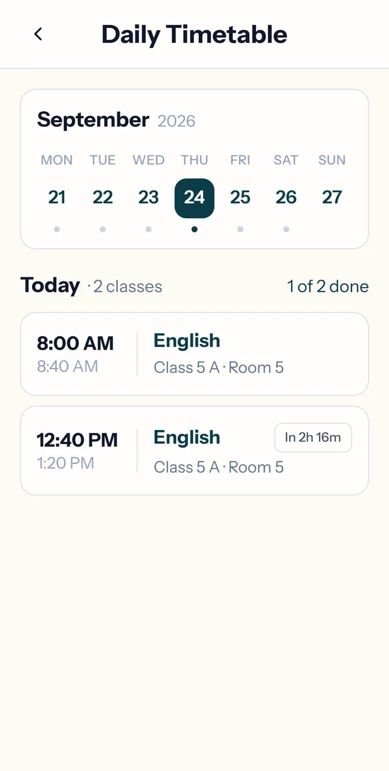 A teacher’s daily timetable